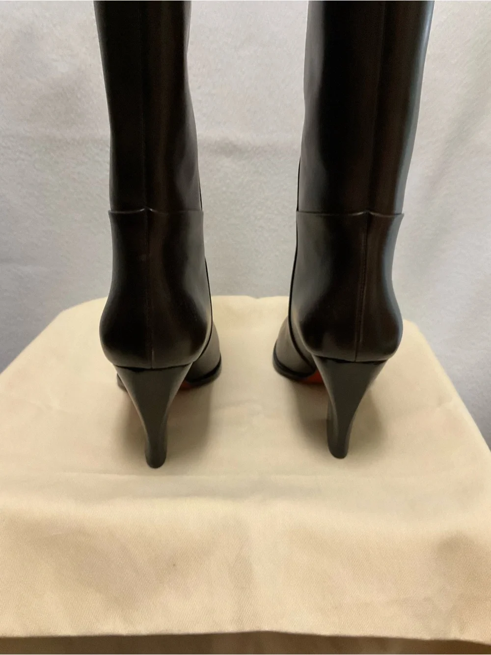 Santoni Tall Pointed-Toe Over-the-Knee Leather Boots in Dark Brown